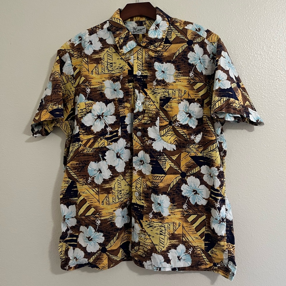 True Vtg 50s Duke Of Hollywood Hawaiian Shirt Loop Collar